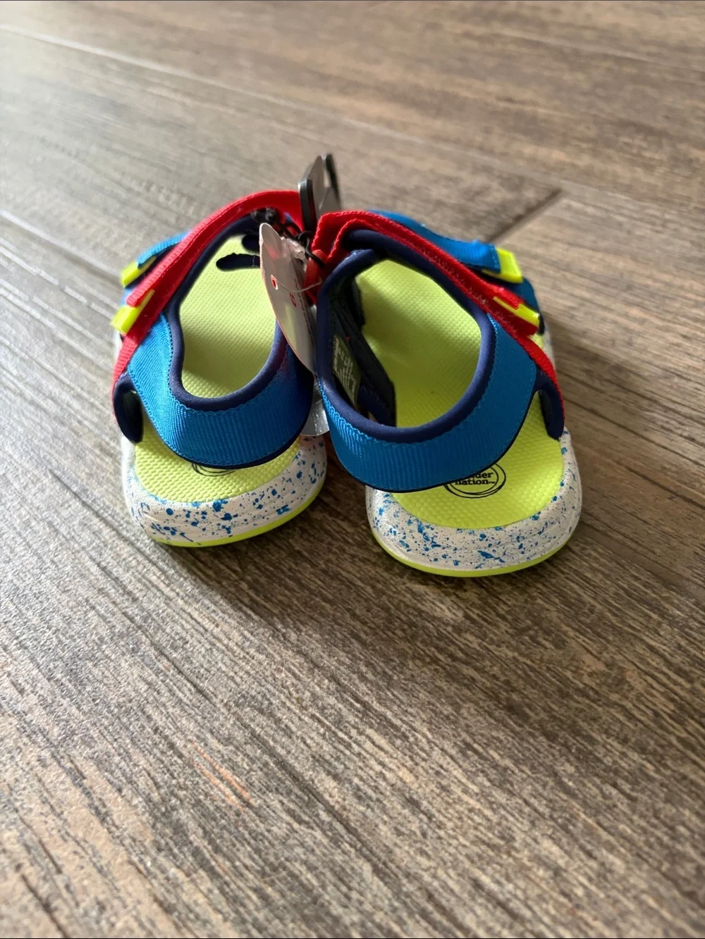 NEW!! wonder nation Neon Green, Red & Blue Hook-and-Loop Kids Sandals